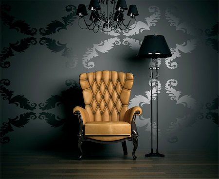 3D interior scene with classic armchair and lamp Foto de stock - Super Valor sin royalties y Suscripción, Código: 400-04581926