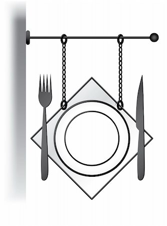 fork and spoon frame - Metal signboard for restaurant with cover setting Stock Photo - Budget Royalty-Free & Subscription, Code: 400-04581943