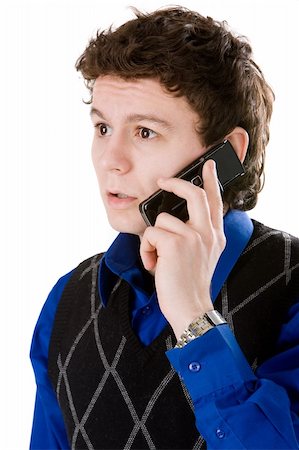 Surprised man talking with mobile phone isolated on white Stock Photo - Budget Royalty-Free & Subscription, Code: 400-04582886