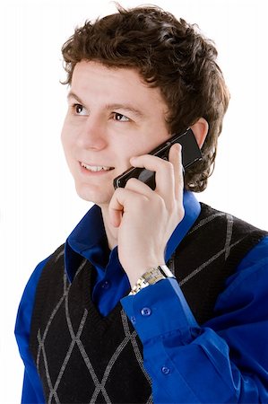 Happy man talking with mobile phone isolated on white Stock Photo - Budget Royalty-Free & Subscription, Code: 400-04582887