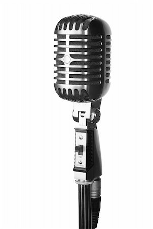 simsearch:400-05663869,k - Retro microphone on stand isolated on white Stock Photo - Budget Royalty-Free & Subscription, Code: 400-04583646