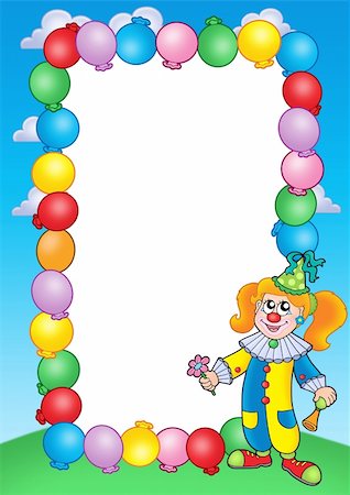 funny wig woman - Party invitation frame with clown 1 - color illustration. Stock Photo - Budget Royalty-Free & Subscription, Code: 400-04594034