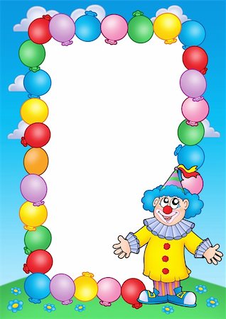 painted happy flowers - Party invitation frame with clown 2 - color illustration. Stock Photo - Budget Royalty-Free & Subscription, Code: 400-04594035