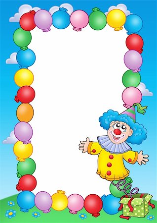 painted happy flowers - Party invitation frame with clown 3 - color illustration. Stock Photo - Budget Royalty-Free & Subscription, Code: 400-04594036