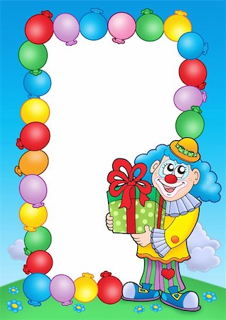 painted happy flowers - Party invitation frame with clown 5 - color illustration. Stock Photo - Budget Royalty-Free & Subscription, Code: 400-04594038