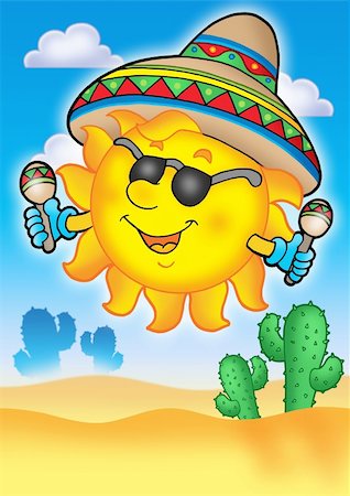 simsearch:400-04419402,k - Mexican sun on blue sky - color illustration. Photographie de stock - Aubaine LD & Abonnement, Code: 400-04594032