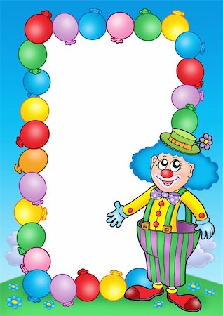 painted happy flowers - Party invitation frame with clown 7 - color illustration. Stock Photo - Budget Royalty-Free & Subscription, Code: 400-04594041