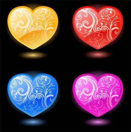 simsearch:400-04684579,k - Set of floral vector hearts on black background Photographie de stock - Aubaine LD & Abonnement, Code: 400-04594274