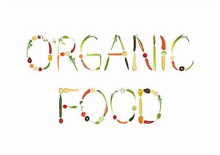 simsearch:400-06855965,k - Vegetable selection spelling the words organic food, over white background. Stockbilder - Microstock & Abonnement, Bildnummer: 400-04594301