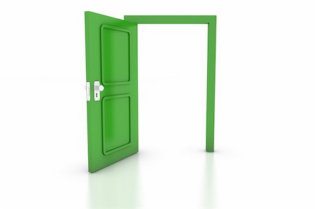 Open green door on white with reflection. Conceptual 3d render: success, options, success. Stock Photo - Budget Royalty-Free & Subscription, Code: 400-04594568