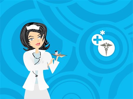 abstract medical  blue circle background with nurse, vector illustration Stock Photo - Budget Royalty-Free & Subscription, Code: 400-04594915