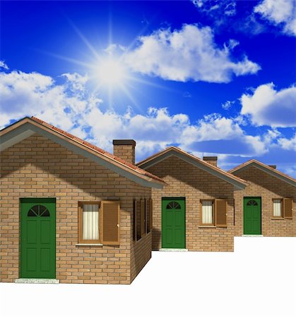 house and blue sky 3d illustration real estate background Stock Photo - Budget Royalty-Free & Subscription, Code: 400-04595189