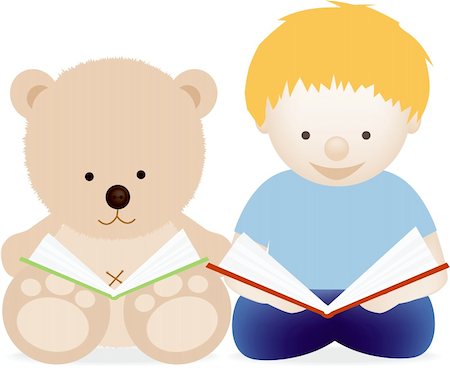 simsearch:400-06747549,k - Little boy toddler and teddy bear reading a book Foto de stock - Super Valor sin royalties y Suscripción, Código: 400-04595219