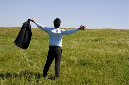 simsearch:400-04662543,k - A successful business man with his arm outstretched on a green field Stock Photo - Budget Royalty-Free & Subscription, Code: 400-04595482