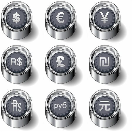 pound and dollar sign - International currency icons on modern rubber vector button set Stock Photo - Budget Royalty-Free & Subscription, Code: 400-04596615