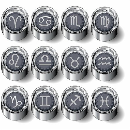 Zodiac astrology symbols on vector industrial rubber buttons - full set Stock Photo - Budget Royalty-Free & Subscription, Code: 400-04596613