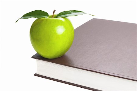 scientific research old - Book and green apple. White background Stock Photo - Budget Royalty-Free & Subscription, Code: 400-04596714