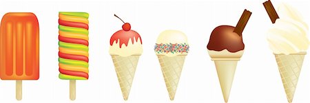 strawberry vanilla chocolate ice cream - Vector illustration of a set of ice creams and lolly Stock Photo - Budget Royalty-Free & Subscription, Code: 400-04596944