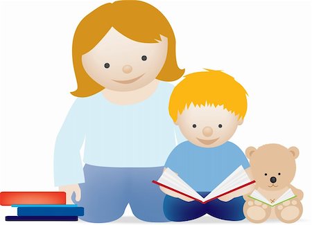 A vector illustration of a mum and her little boy reading a book Stock Photo - Budget Royalty-Free & Subscription, Code: 400-04596946