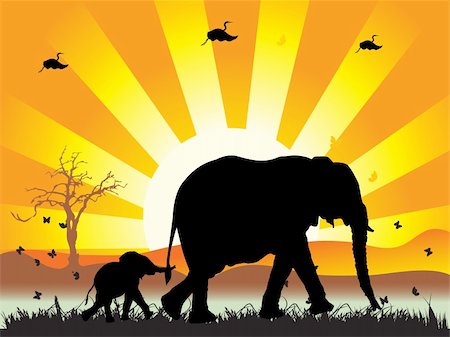 simsearch:400-05321504,k - Family of elephants on nature walk, vector illustration Fotografie stock - Microstock e Abbonamento, Codice: 400-04597036