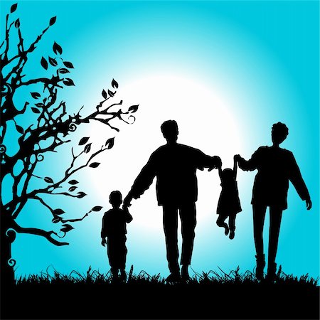 silhouette father and son sunset - Happy family walks on nature, sunset Stock Photo - Budget Royalty-Free & Subscription, Code: 400-04597044