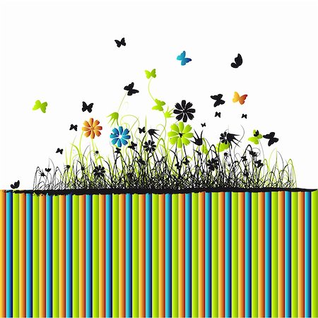 simsearch:400-05248476,k - Grass silhouette, summer background, flowers and butterflies Fotografie stock - Microstock e Abbonamento, Codice: 400-04597073