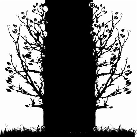 simsearch:400-06199703,k - Tree silhouette old, season, white and black background Foto de stock - Super Valor sin royalties y Suscripción, Código: 400-04597117