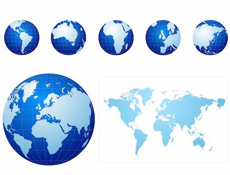 Global icons and map blue and light blue Photographie de stock - Aubaine LD & Abonnement, Code: 400-04597144