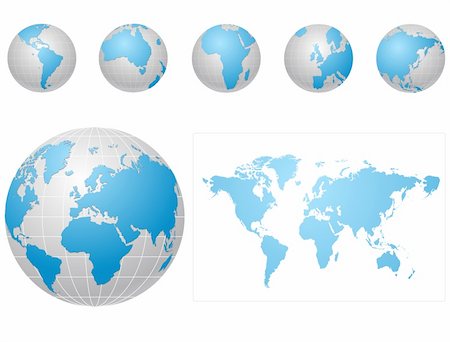 Global icons and map blue and gray Photographie de stock - Aubaine LD & Abonnement, Code: 400-04597145