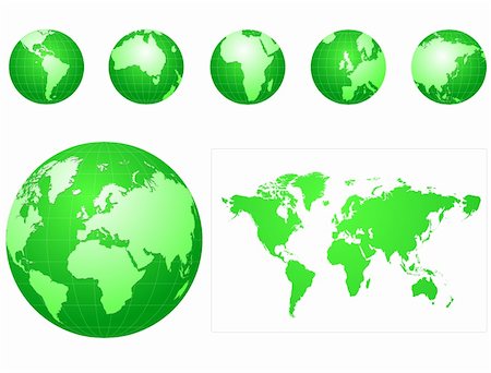 Global icons and map green Photographie de stock - Aubaine LD & Abonnement, Code: 400-04597146