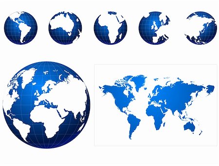 Global icons and map blue and white Photographie de stock - Aubaine LD & Abonnement, Code: 400-04597147