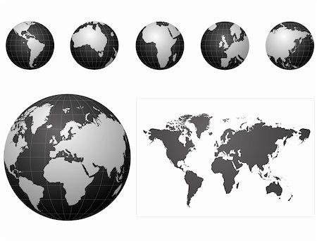 Global icons and map black Photographie de stock - Aubaine LD & Abonnement, Code: 400-04597148