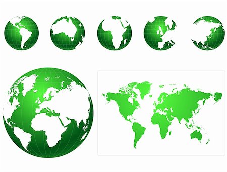 Global icons and map green and white Photographie de stock - Aubaine LD & Abonnement, Code: 400-04597149