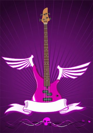 rock music clip art - Vector illustration of modern bass guitar with scroll Stock Photo - Budget Royalty-Free & Subscription, Code: 400-04597226
