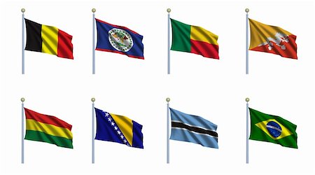 simsearch:400-04689380,k - World flag set 02 - Belgium, Belize, Benin, Bhutan, Bolivia, Bosnia and Herzegovina, Botswana and Brazil Fotografie stock - Microstock e Abbonamento, Codice: 400-04597764