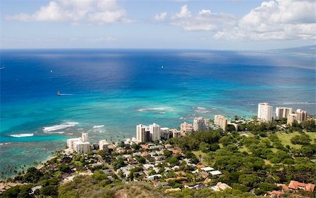 Overlooking the beautiful South Oahu coastline from the top of Diamond Head. Stock Photo - Budget Royalty-Free & Subscription, Code: 400-04597779