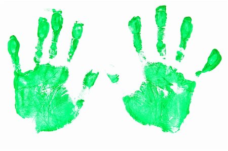 simsearch:400-03986982,k - Photo of child's handprints with green paint, over white. Photographie de stock - Aubaine LD & Abonnement, Code: 400-04597923