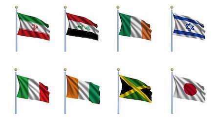 flagstaff - World flag set 11 - Iran, Iraq, Ireland, Israel, Italy, Ivory Coast, Jamaica and Japan Stock Photo - Budget Royalty-Free & Subscription, Code: 400-04598124