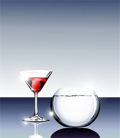 simsearch:400-04545787,k - elegant Wine glass and fishbowl on a glass table. Stock Photo - Budget Royalty-Free & Subscription, Code: 400-04598184