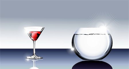 simsearch:400-04544729,k - elegant Wine glass and fishbowl on a glass table. Photographie de stock - Aubaine LD & Abonnement, Code: 400-04598186