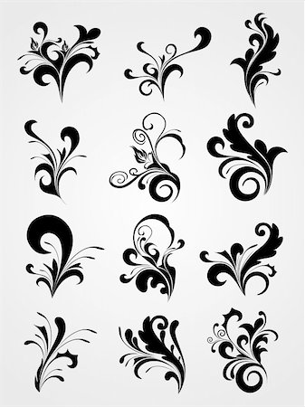 filigree borders clip art - classical scroll tattoos collection with border Stock Photo - Budget Royalty-Free & Subscription, Code: 400-04598413