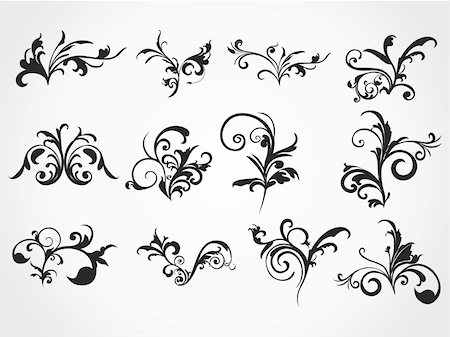 filigree borders clip art - illustration set of retro curve floral tattoos Stock Photo - Budget Royalty-Free & Subscription, Code: 400-04598420