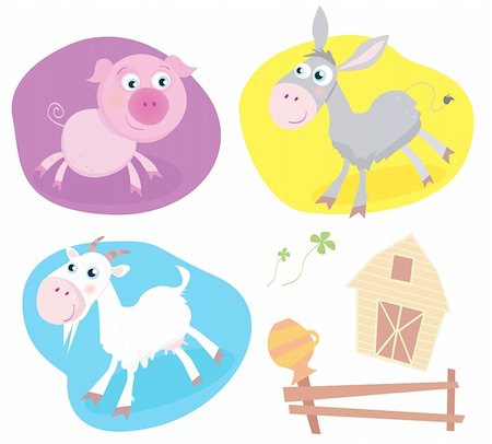 ranch cartoon - Funny baby animals. Includes also Farmhouse, fence and four-leaf clover. Vector Illustration. Stock Photo - Budget Royalty-Free & Subscription, Code: 400-04598475