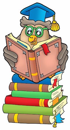 simsearch:400-04694895,k - Reading owl teacher on books - color illustration. Foto de stock - Royalty-Free Super Valor e Assinatura, Número: 400-04598584