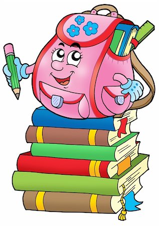 simsearch:400-04267682,k - Pink school bag on books - color illustration. Foto de stock - Royalty-Free Super Valor e Assinatura, Número: 400-04598583