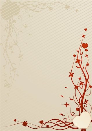 Vector illustration of beige wallpaper with heart and floral patterns Stock Photo - Budget Royalty-Free & Subscription, Code: 400-04599234