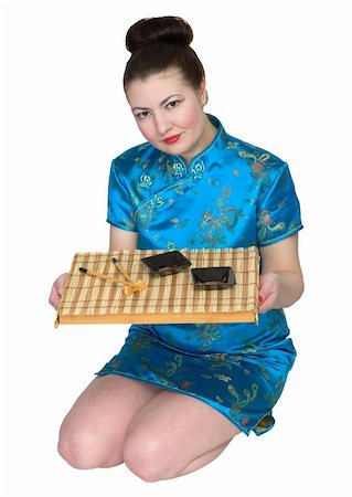 simsearch:400-05383537,k - Japanese girl with ceremony tea-tray on the white Stock Photo - Budget Royalty-Free & Subscription, Code: 400-04599470