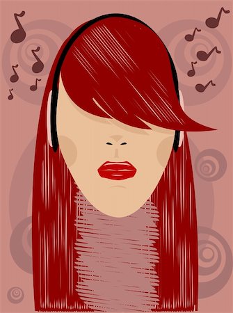 Vector girl listening to the music. Easy to edit and modify. EPS file included. Stock Photo - Budget Royalty-Free & Subscription, Code: 400-04599613