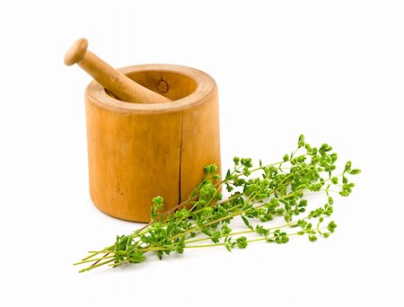 simsearch:400-07578178,k - Fresh Oregano with Mortar and Pestle Isolated on White Stock Photo - Budget Royalty-Free & Subscription, Code: 400-04590217