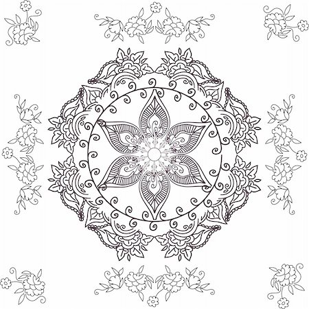 embroidery drawing flower image - beautiful hand drawn vector pattern design good for textile, jewelery, henna and decorations. to see more patterns and floral designs. visit my portfolio. Stock Photo - Budget Royalty-Free & Subscription, Code: 400-04590636